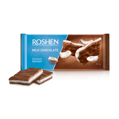 Шоколад Roshen молочний з кокосовою нугою 90г 