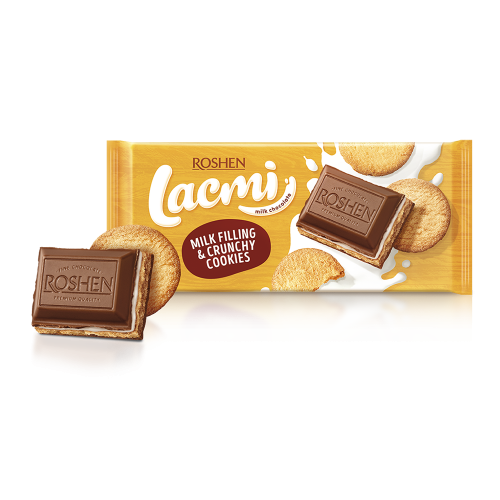 Шоколад молочний Lacmi з молочною начинкою та печивом 115г