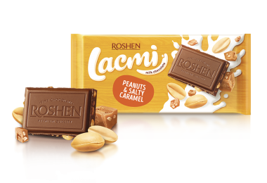 Шоколад молочний Lacmi з арахісом та шматочками солоної карамелі 90г