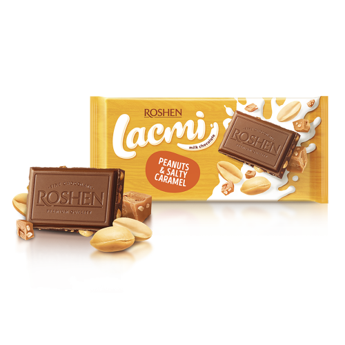 Шоколад молочний Lacmi з арахісом та шматочками солоної карамелі 90г