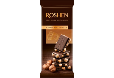 Шоколад Roshen екстрачорний з цілим лісовим горіхом 90г