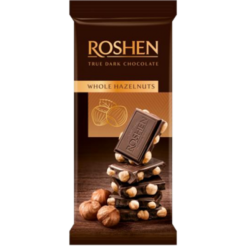 Шоколад Roshen екстрачорний з цілим лісовим горіхом 90г